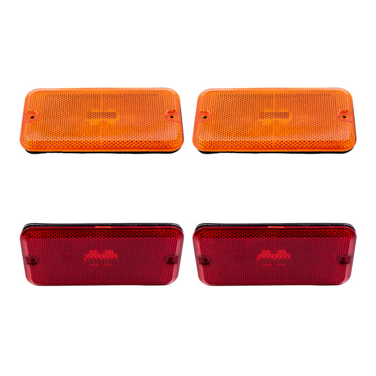 Brock Replacement Driver and Passenger Red/Amber Side Marker Light Units 4 Piece Set Compatible with 1985-1996 GM G-Series Van