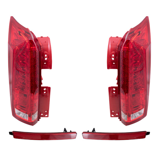 Brock Replacement Driver and Passenger Side Tail Light Assemblies and Rear Reflectors 4 Piece Set Compatible with 2010-2016 SRX