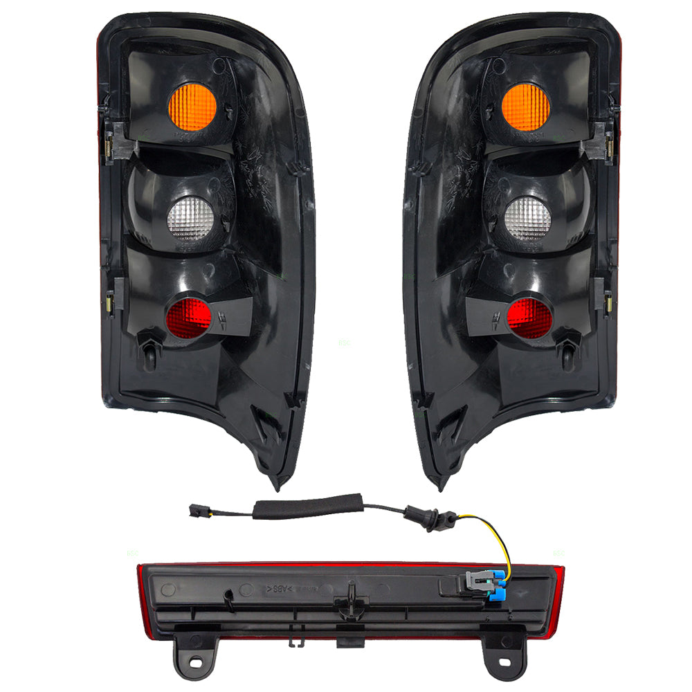 Brock Replacement 3 Piece Set of Taillights with 3rd Brake Light Compatible with SUV with Liftgate 15170955 15198449 15224278