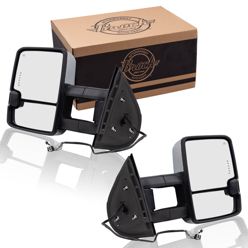 Brock Replacement Performance Mirrors Heated Manual Telescopic Tow Arms Chrome Cap Compatible with 2007-2014 Silverado Sierra Escalade Tahoe Yukon