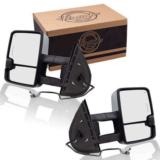 Brock Replacement Performance Mirrors Heated Manual Telescopic Tow Arms Chrome Cap Compatible with 2007-2014 Silverado Sierra Escalade Tahoe Yukon