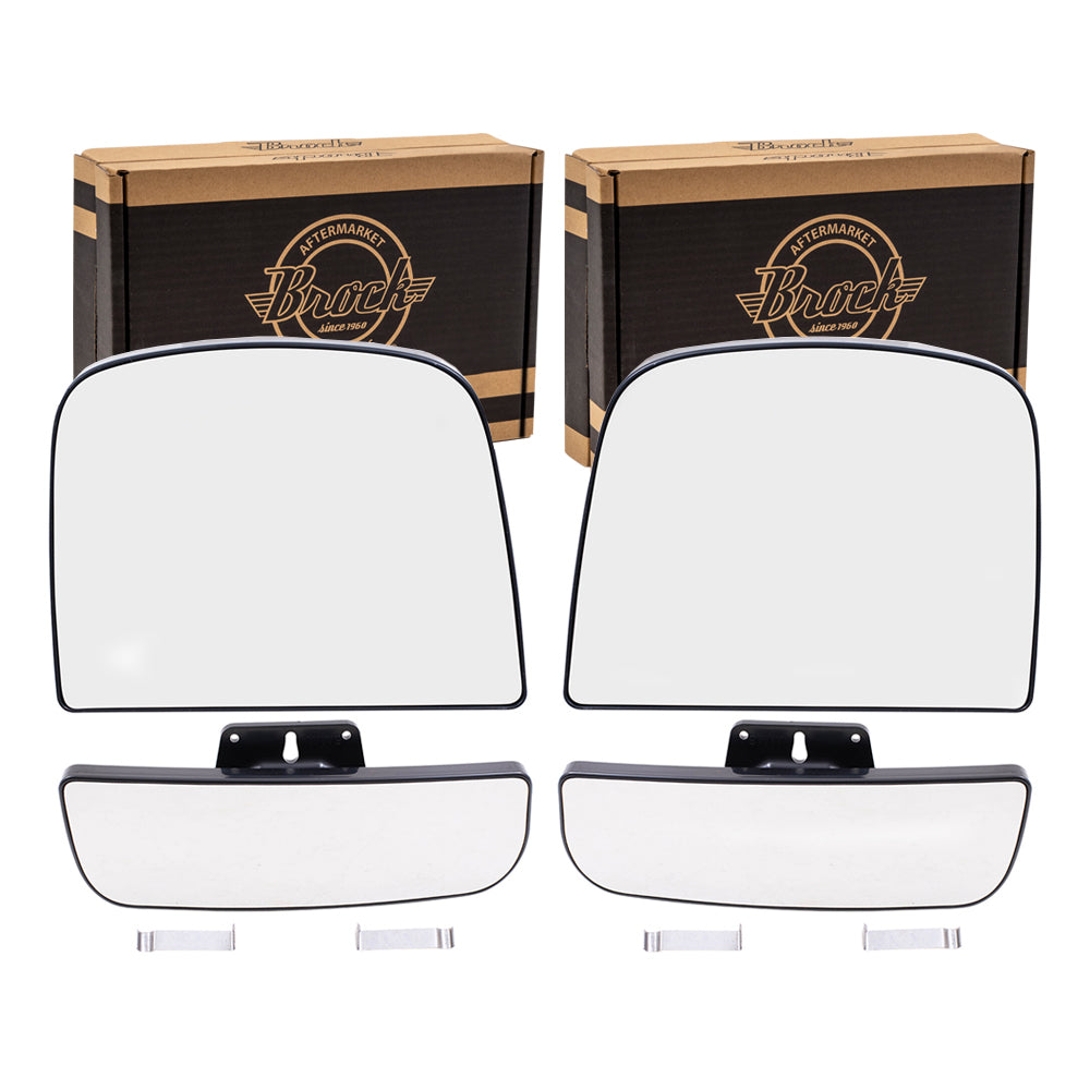 Brock Aftermarket Replacement Driver Left Passenger Right Upper and Lower Mirror Glass and Base With Heat 4 Piece Set Compatible With 2008-2022 Chevy Express