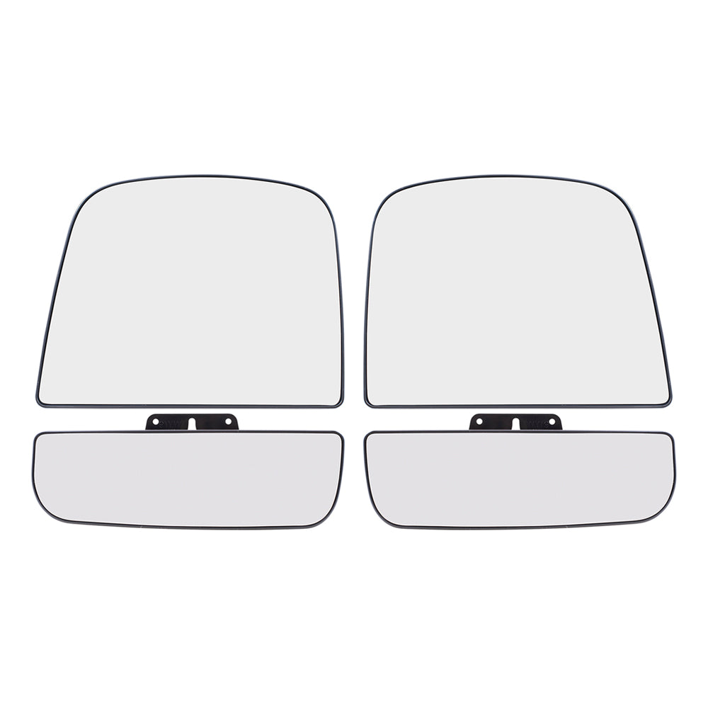 Brock Aftermarket Replacement Driver Left Passenger Right Upper and Lower Mirror Glass and Base With Heat 4 Piece Set Compatible With 2008-2022 Chevy Express