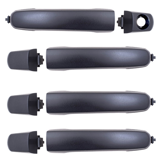 Brock Replacement Driver and Passenger Side Outside Door Handles with Cap & Textured Black Finish 4 Piece Set Compatible with 2005-2009 Equinox