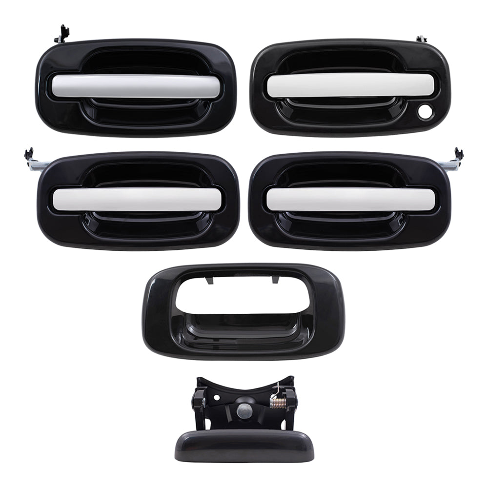 Brock Replacement Front and Rear Outside Door Handles, Tailgate Handle and Tailgate Handle Bezel Paint to Match Black 6 Piece Set Compatible with 2001-2007 Silverado & 2001-2007 Sierra Crew Cab ONLY