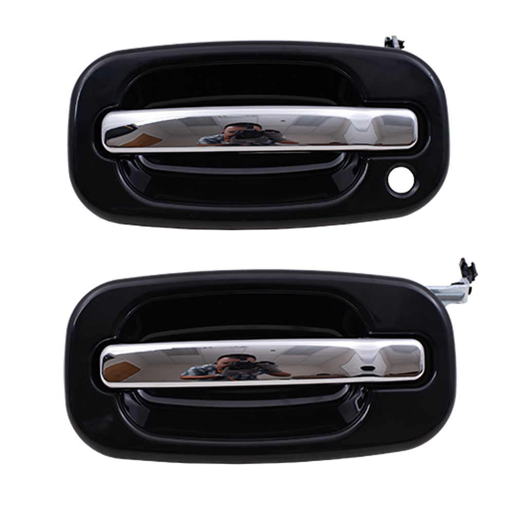 Brock Replacement Driver Side Set Outside Door Handles Black with Chrome Compatible with 1999-2007 Silverado Sierra Pickup Truck