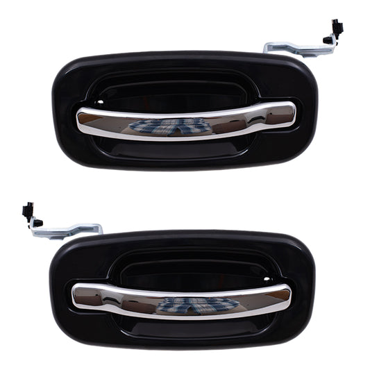 Brock Replacement Set Rear Outside Door Handles Black Bezels w/ Chrome Levers Compatible with 2001-2007 Silverado Sierra Crew Cab Pickup Truck 15745141 15745140