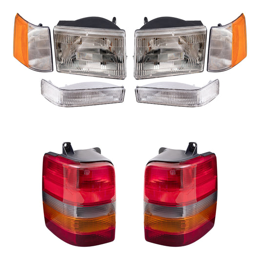 Brock Replacement Driver and Passenger Side Headlights, Side Marker Lights, Park Signal Marker Lights and Tail Lights 8 Piece Set Compatible with 1993-1996 Grand Cherokee