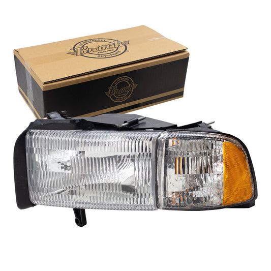 Brock Replacement Driver Halogen Headlight with Corner Lamp Compatible with 1994-2002 Pickup Truck 55076749AD