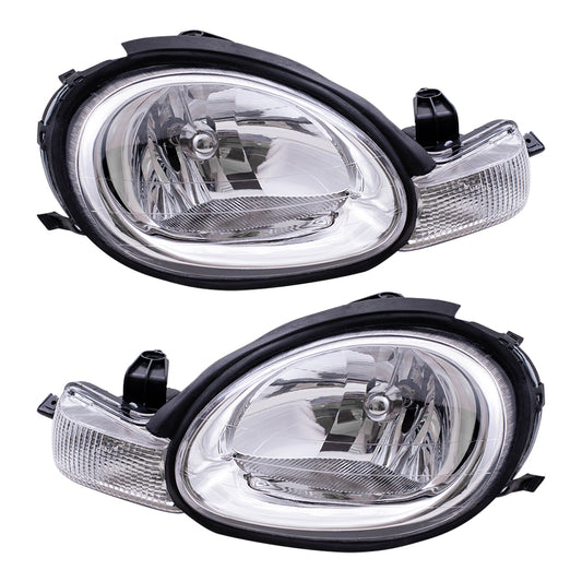 Brock Replacement Set Driver and Passenger Halogen Headlights with Chrome Bezel Compatible with 2000-2005 Neon 5288509AH 5288508AH