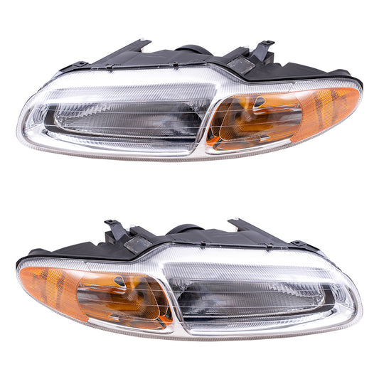 Brock Replacement Set Driver and Passenger Headlights Compatible with 1996-2000 Sebring Convertible 5263987AB 5263986AB