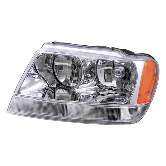 Brock Replacement Driver Halogen Headlight Chrome Bezel Clear Park Lamp Compatible with 1999-2004 Grand Cherokee 55155553AI