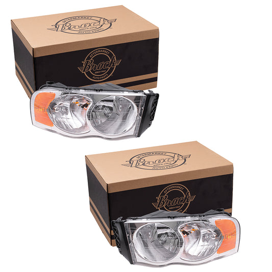 Brock Replacement Set Driver and Passenger Halogen Headlights Compatible with 2002-2005 1500 Pickup Truck