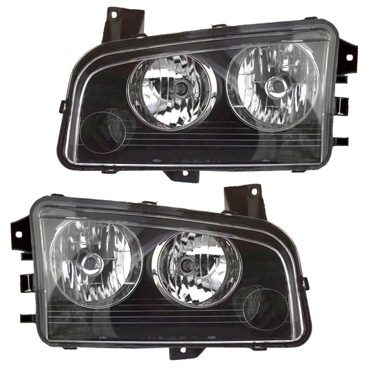 Brock Replacement Set Driver and Passenger Halogen Headlights with Clear Signal Lens Compatible with 2006-2010 Charger 4806165AJ 4806164AJ