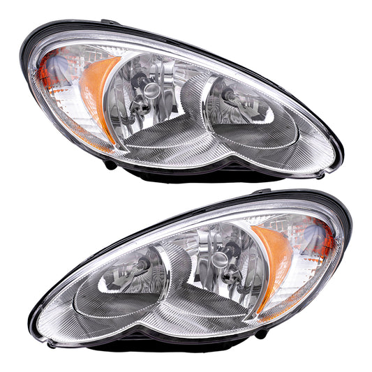 Brock Replacement Set Driver and Passenger Halogen Headlights Compatible with 2006-2010 PT Cruiser 5116043AB 5116042AB