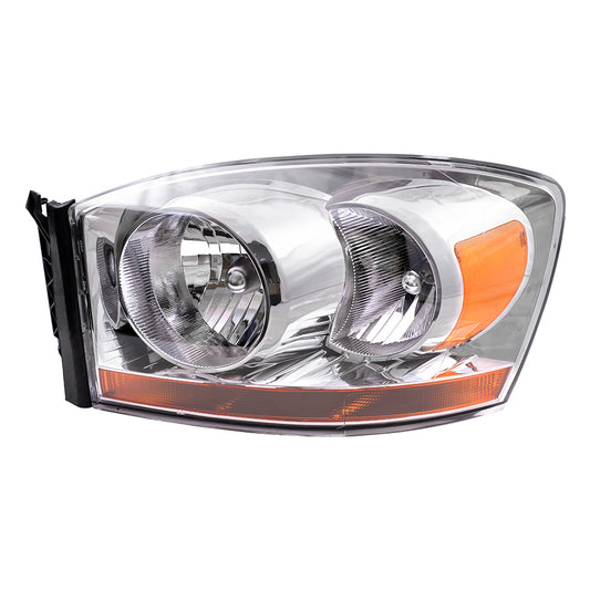 Brock Replacement Driver Headlight with Chrome Bezel Compatible with 2006 1500 2500 3500 Pickup Truck 55077795AD