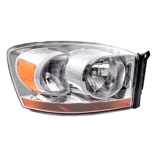 Brock Replacement Passenger Headlight with Chrome Bezel Compatible with 2006 1500 2500 3500 Pickup Truck 55077794AD