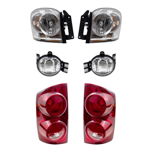 Brock Replacement Driver and Passenger Side Halogen Combination Headlights, Fog Lights and Tail Light Units 6 Piece Set Compatible with 2007-2008 Ram 1500 and 07-09 Ram 2500/3500