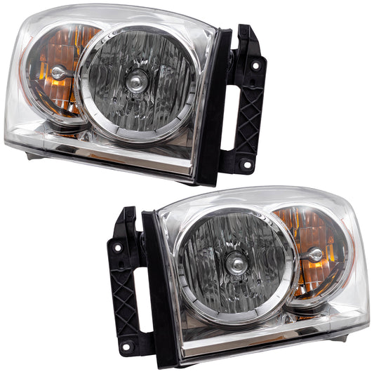 Brock Replacement Set Driver and Passenger Headlights Compatible with 2007-2008 Pickup Truck 68003125AD 68003124AD