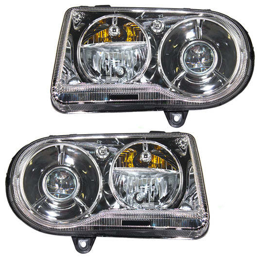 Brock Replacement Set Driver and Passenger Halogen Headlights Compatible with 2005-2010 300 with Projector & Delay Option