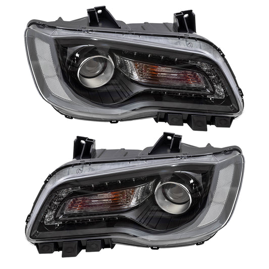 Brock Replacement Set Driver and Passenger Halogen Headlights with Black Bezels Compatible with 2015-2017 300 Sedan