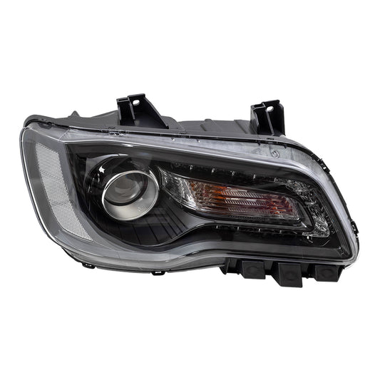 Brock Replacement Passenger Halogen Headlight with Black Bezel Compatible with 2015-2017 300 Sedan