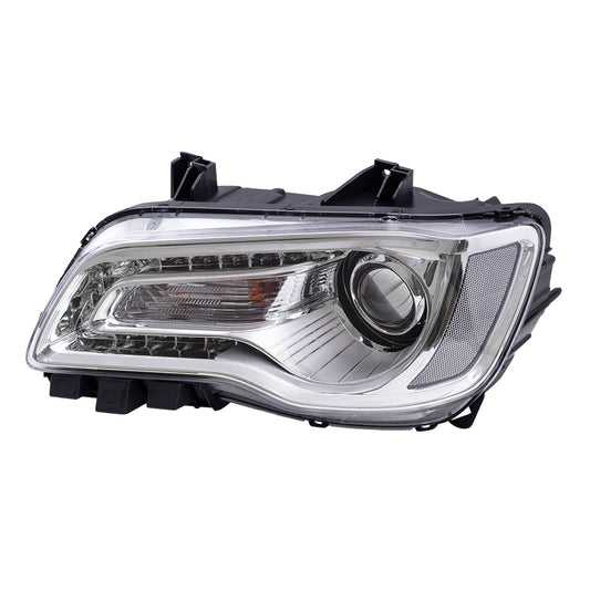 Brock Replacement Driver Halogen Headlight with Chrome Bezel Compatible with 2015-2017 300 Sedan