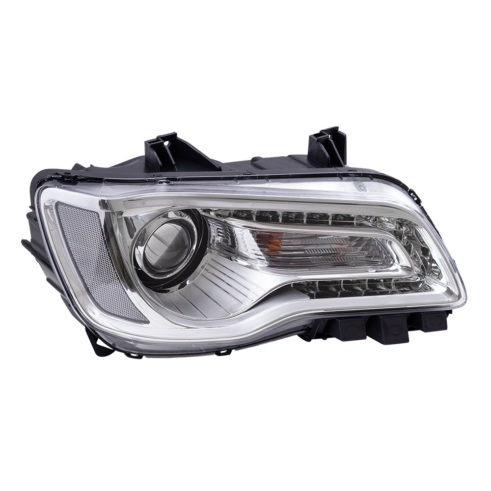 Brock Replacement Passenger Halogen Headlight with Chrome Bezel Compatible with 2015-2017 300 Sedan