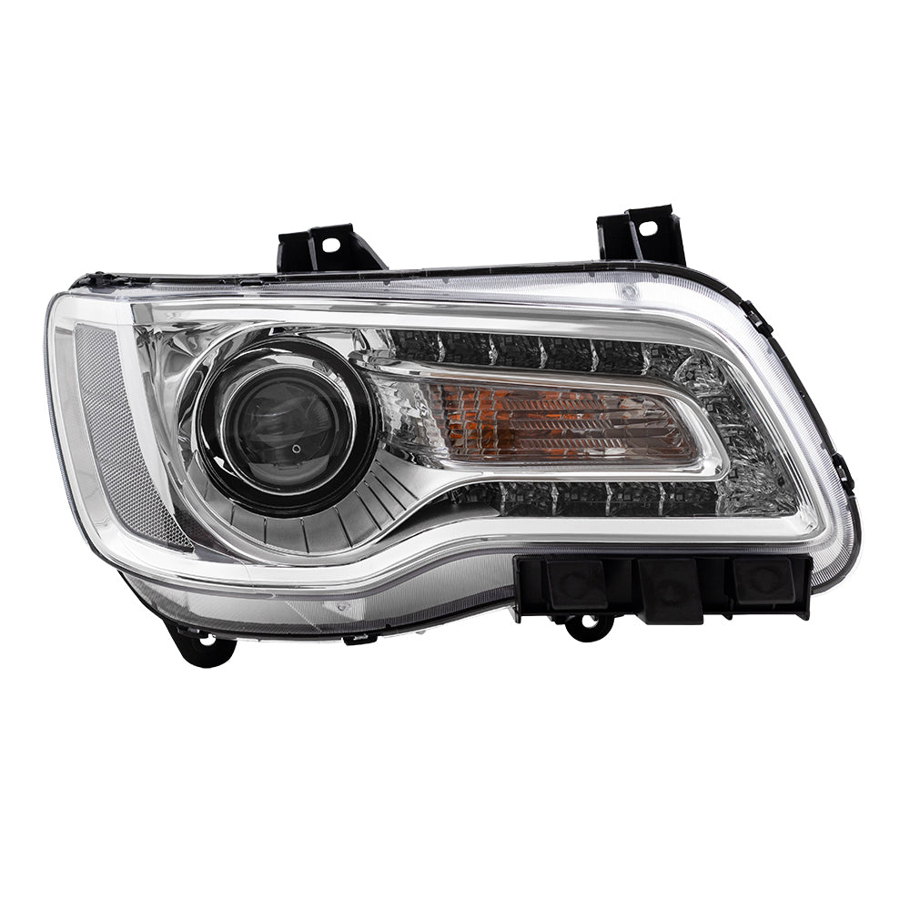 Brock Replacement Passenger Halogen Headlight with Chrome Bezel Compatible with 2015-2017 300 Sedan