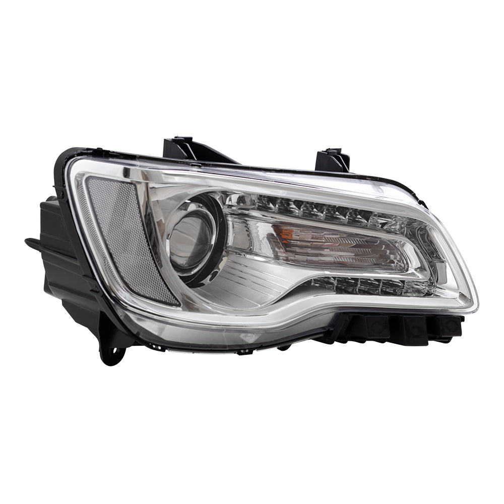 Brock Replacement Passenger Halogen Headlight with Chrome Bezel Compatible with 2015-2017 300 Sedan