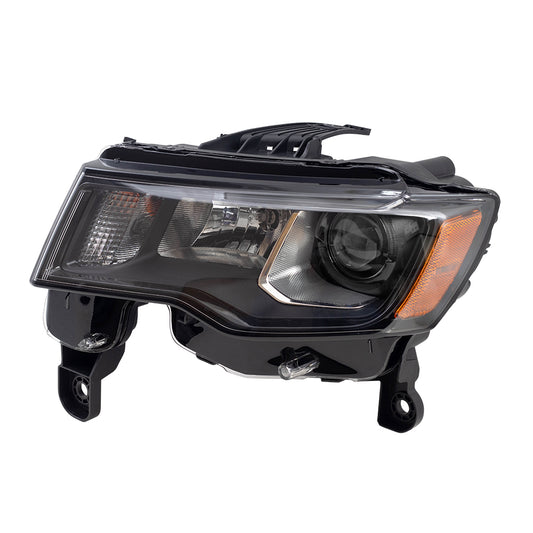 Brock Replacement Driver Halogen Headlight with Black Bezel Compatible with 2017-2021 Jeep Grand Cherokee