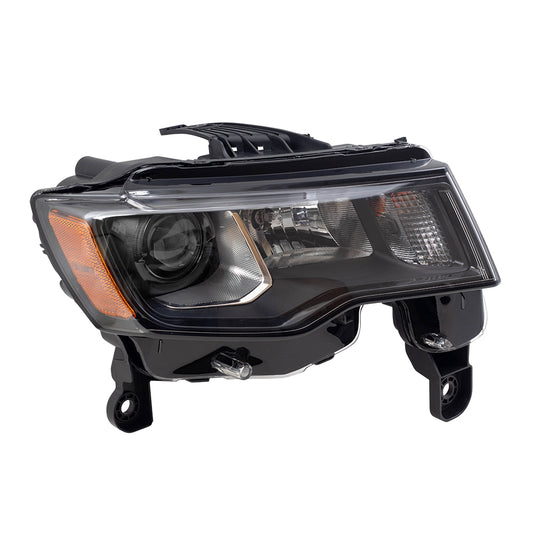 Brock Replacement Passenger Halogen Headlight with Black Bezel Compatible with 2017-2021 Jeep Grand Cherokee