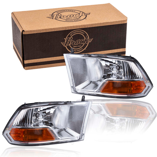 Brock 2221-0090S Driver Left Passenger Right Halogen Headlight Set Compatible With 2009-2010 Dodge RAM Pickup & 2011-2012 RAM Pickup Without Quad Headlights