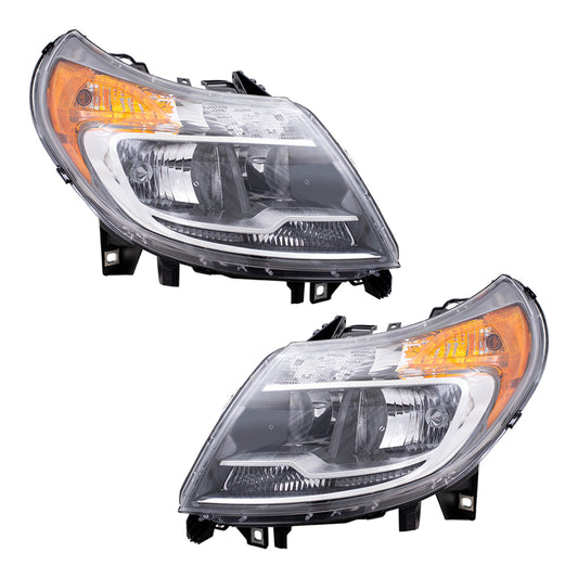 Brock Replacement Set Driver and Passenger Halogen Combination Headlights Compatible with 2014-2020 Promaster