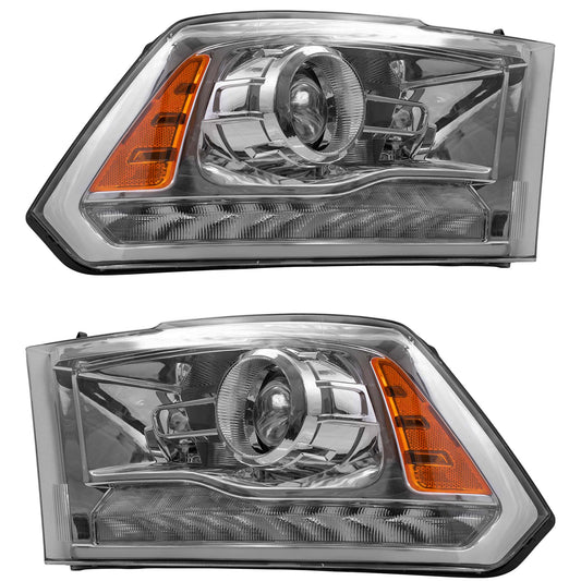 Brock Replacement Driver and Passenger Side Projector Type Halogen Combination Headlight Assemblies with Chrome Bezel Compatible with 2016-2018 1500/2500/3500 & 2019-2021 1500 Classic