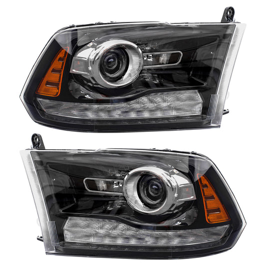 Brock Replacement Driver and Passenger Side Projector Type Halogen Combination Headlight Assemblies with Black Bezel Compatible with 2016-2018 1500/2500/3500 & 2019-2021 1500 Classic