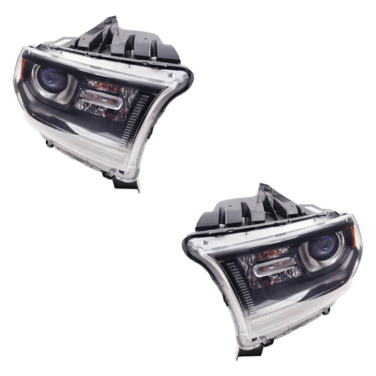 Brock Aftermarket Replacement Driver Left Passenger Right Halogen Combination Headlight Assembly With Black Bezel-Daytime Running Light Set Compatible With 2014-2015 Dodge Durango