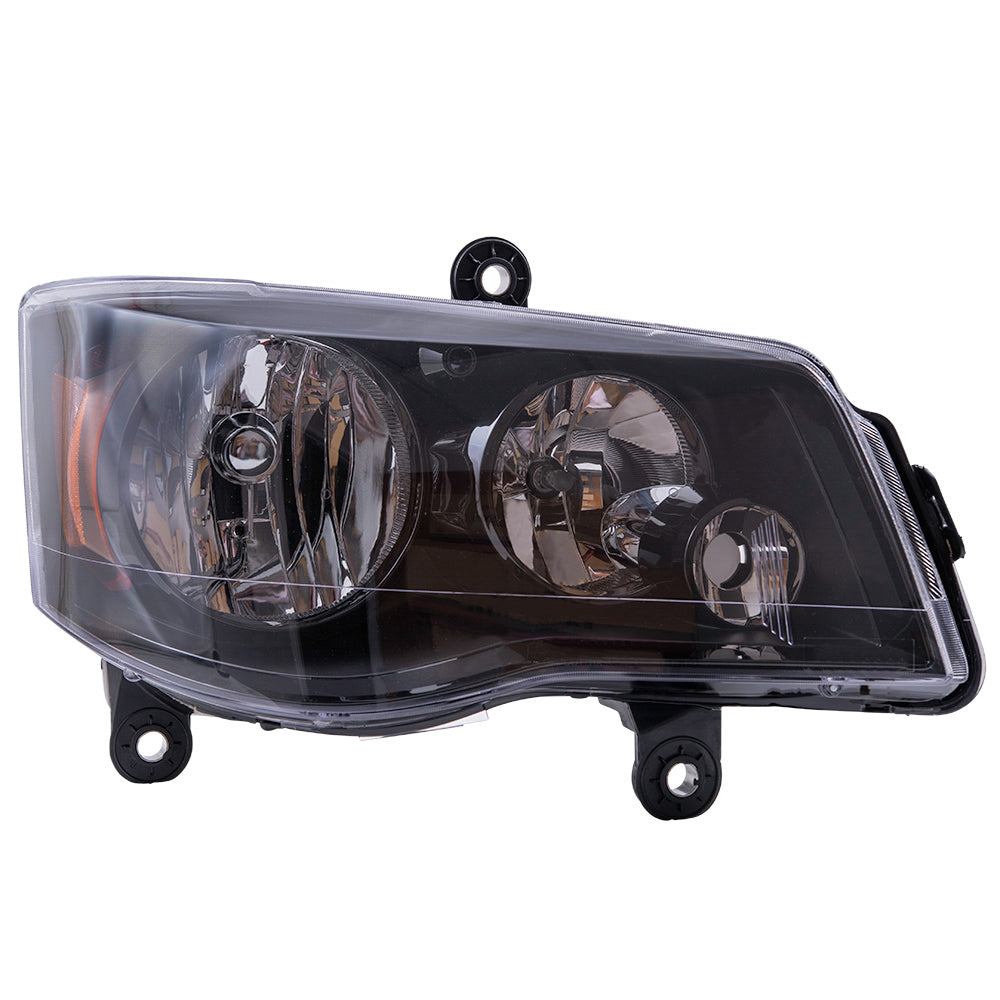 Brock Aftermarket Replacement Passenger Right Halogen Combination Headlight Assembly With Black Bezel Compatible With 2014-2020 Dodge Grand Caravan