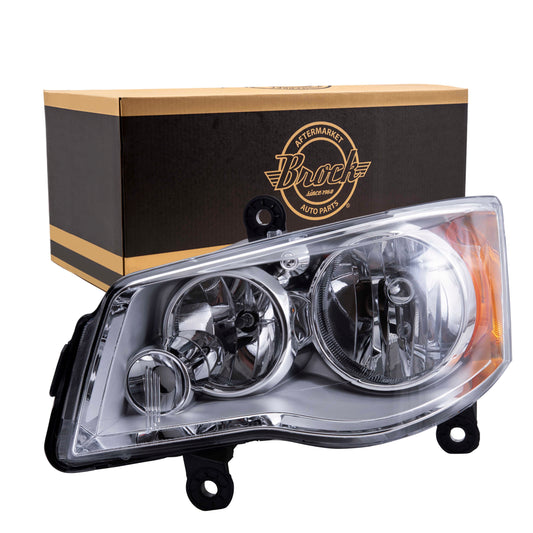 Brock Aftermarket Replacement Driver Left Halogen Combination Headlight Assembly With Chrome Bezel Compatible With 2008-2016 Chrysler Town & Country