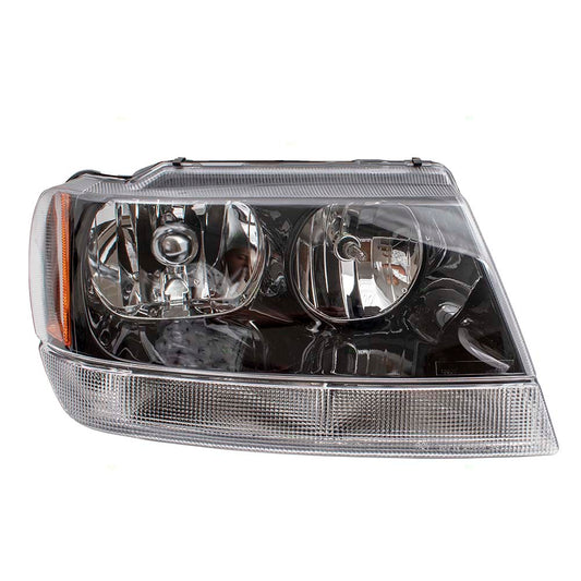 Brock Replacement Passenger Headlight Smoked Bezel with Clear Park Lamp Compatible with 1999-2004 Grand Cherokee 55155128AJ