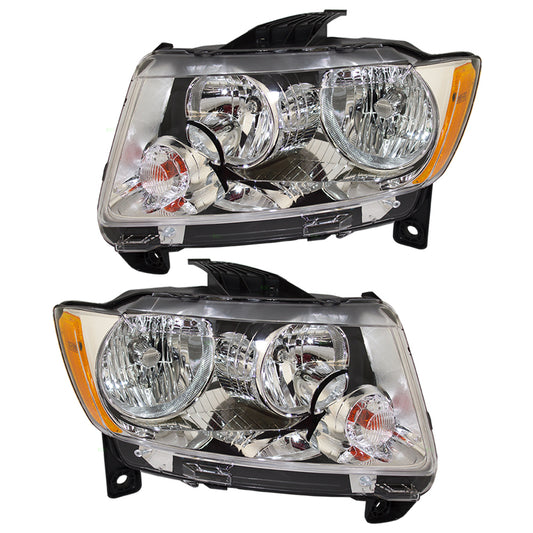 Brock Replacement Set Driver and Passenger Halogen Combination Headlights Compatible with 2011-2013 Grand Cherokee 55079379AF 55079378AF