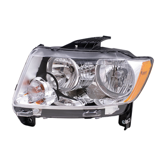 Brock Replacement Driver Halogen Headlight Chrome Bezel Type Compatible with 2011-2013 Compass