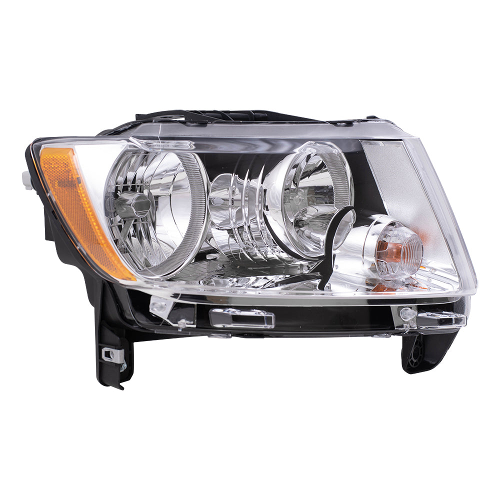 Brock Replacement Set Driver and Passenger Halogen Headlights Chrome Bezel Type Compatible with 2011-2013 Compass