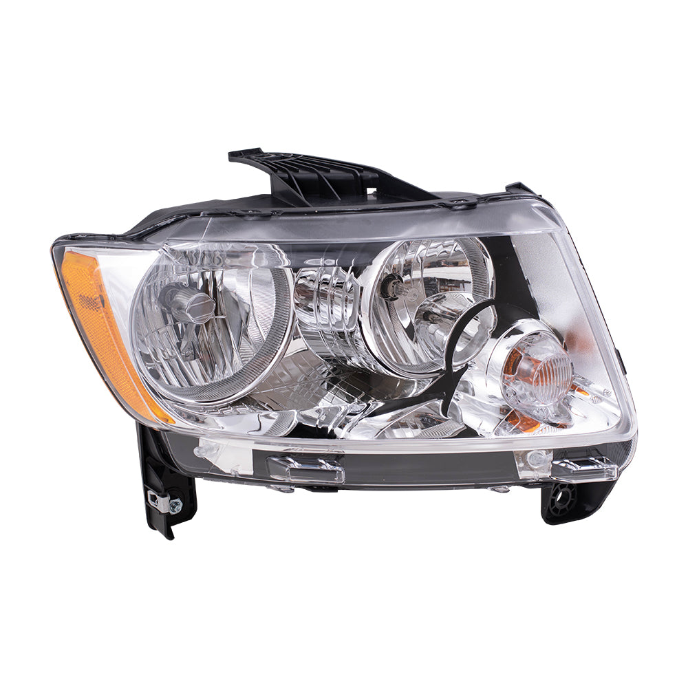 Brock Replacement Passenger Halogen Headlight Chrome Bezel Type Compatible with 2011-2013 Compass