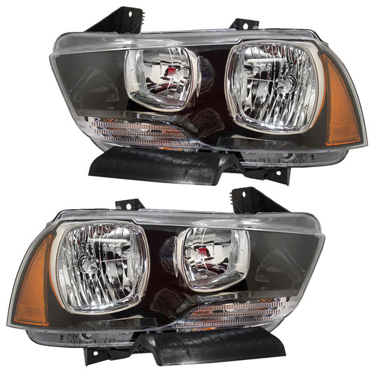 Brock Replacement Set Driver and Passenger Halogen Headlight Compatible with 2011-2014 Charger 57010411AC 57010410AC