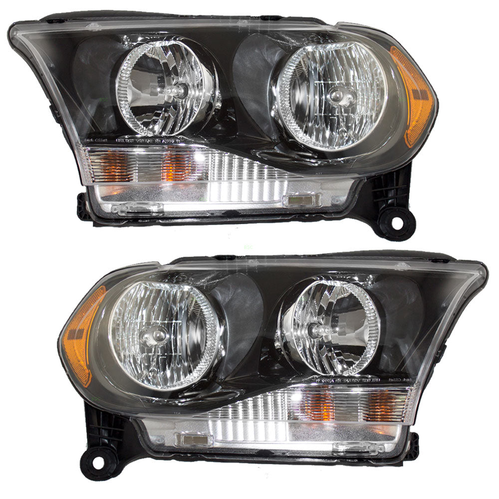 Brock Replacement Set Halogen Combination Headlight with Black Bezel Compatible with 2011-2013 Durango 68084077AB 68084076AB