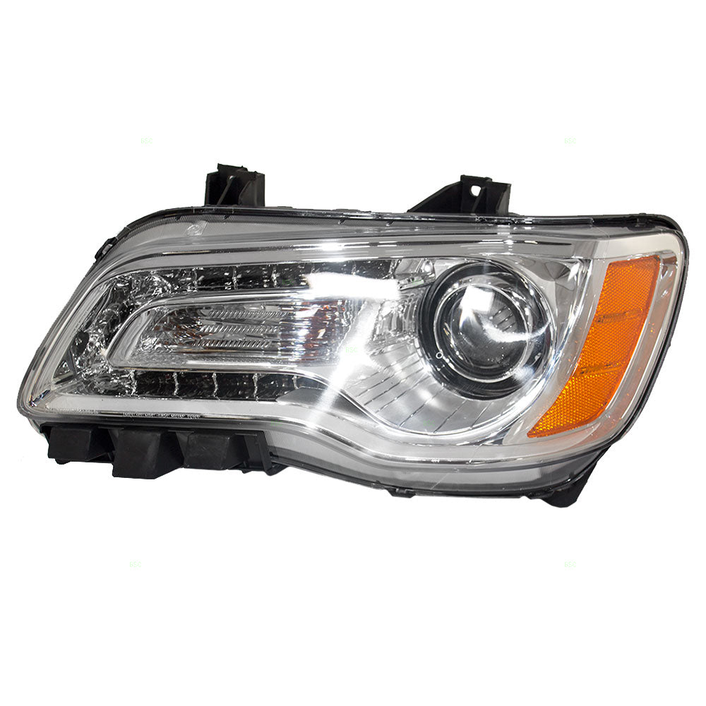 Brock Replacement Driver Halogen Headlight with Chrome Bezel Compatible with 2011-2014 300 68143003AB