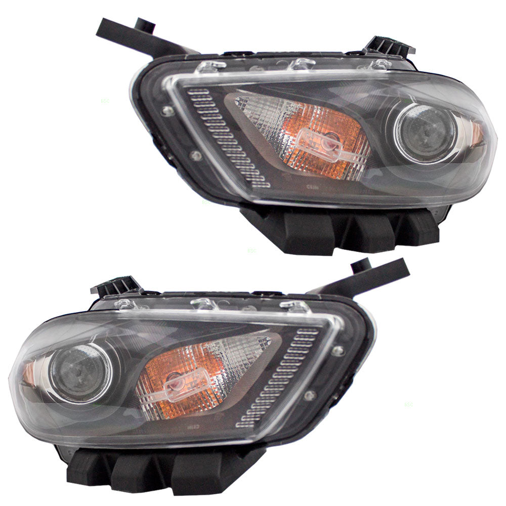 Brock Replacement Set Driver and Passenger Halogen Headlights with Black Trim Compatible with 2013-2014 Dart 68085141AH 68085140AG