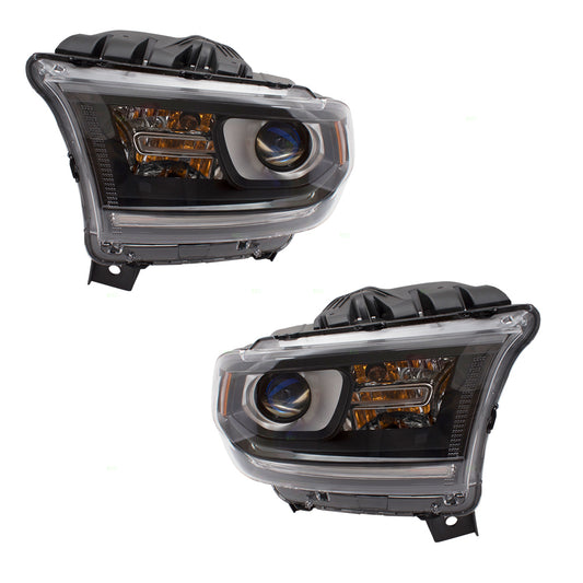 Brock Replacement Set Driver and Passenger Halogen Combination Headlights Black Trim Compatible with 2014-2015 Durango 68184827AF 68184826AF