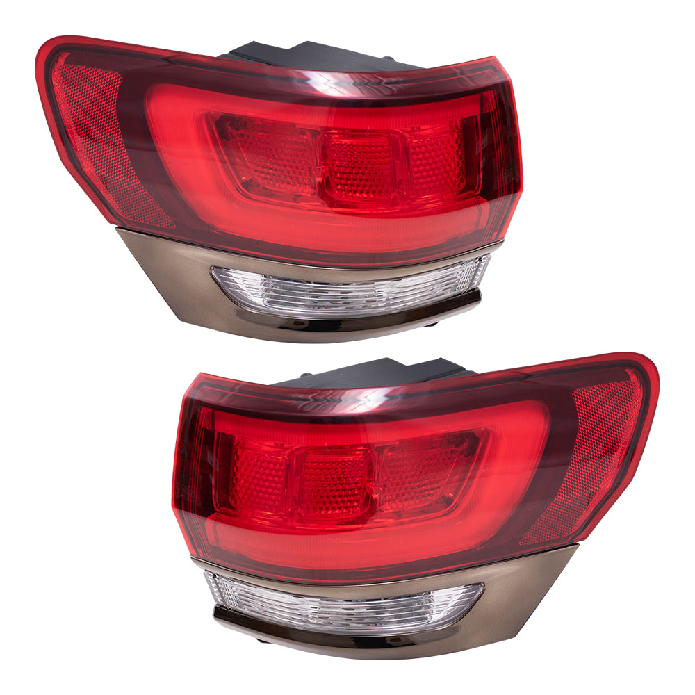 Brock Replacement Driver and Passenger Side Tail Light Assemblies with Silver Bezel without Platinum Insert Body Mounted Set Compatible with 14-20 Grand Cherokee